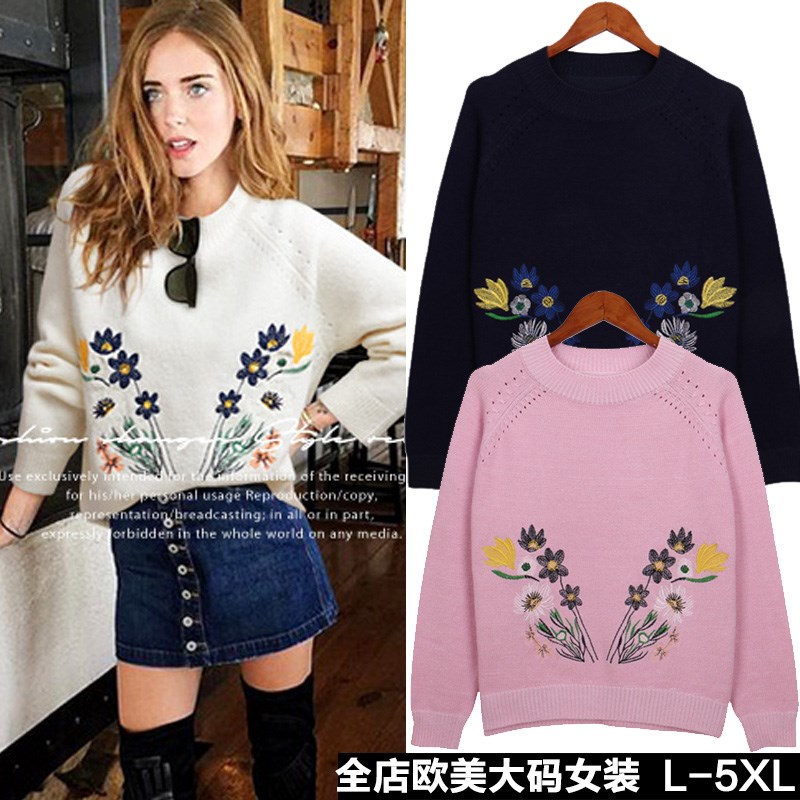 Europe and America Large Women 8 Autumn and winter mm new pattern Add fertilizer enlarge Primer Sweater Embroidery sweaterin the Women's clothing/Boutique , Large size women category - from Buy2taobao.com to provide professional Taobao agent buy service