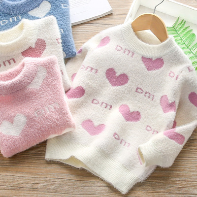 男女童儿童宝宝水貂绒毛衣套头2019春秋冬新款洋气宽松外穿针织衫