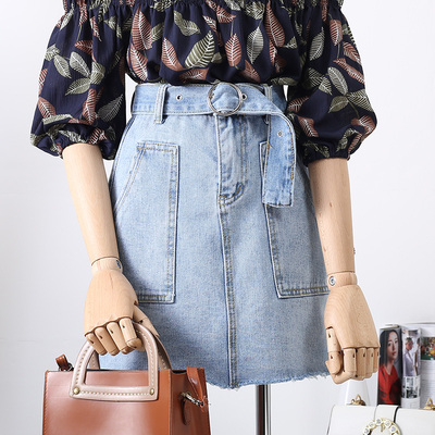 牛仔短裙女夏2018新款ulzzang半身裙高腰a字不规则黑色包臀牛仔裙