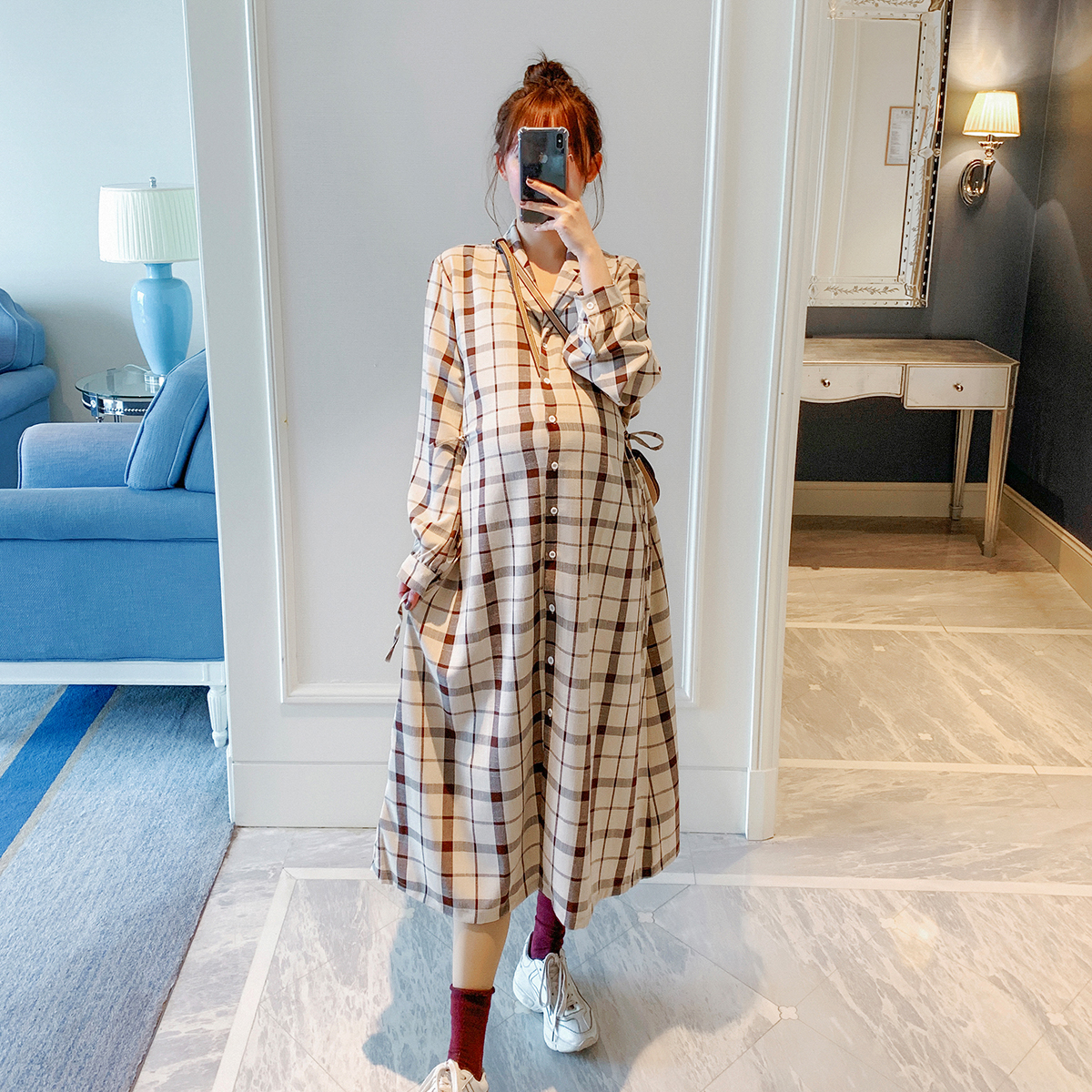 Maternity Dress Spring and summer 2019 new pattern fashion Easy Mid length version Pregnancy lattice shirt mom skirtin the Maternity/Maternal supplies/Nutrition , Maternity , Dress category - from Buy2taobao.com to provide professional Taobao agent buy service