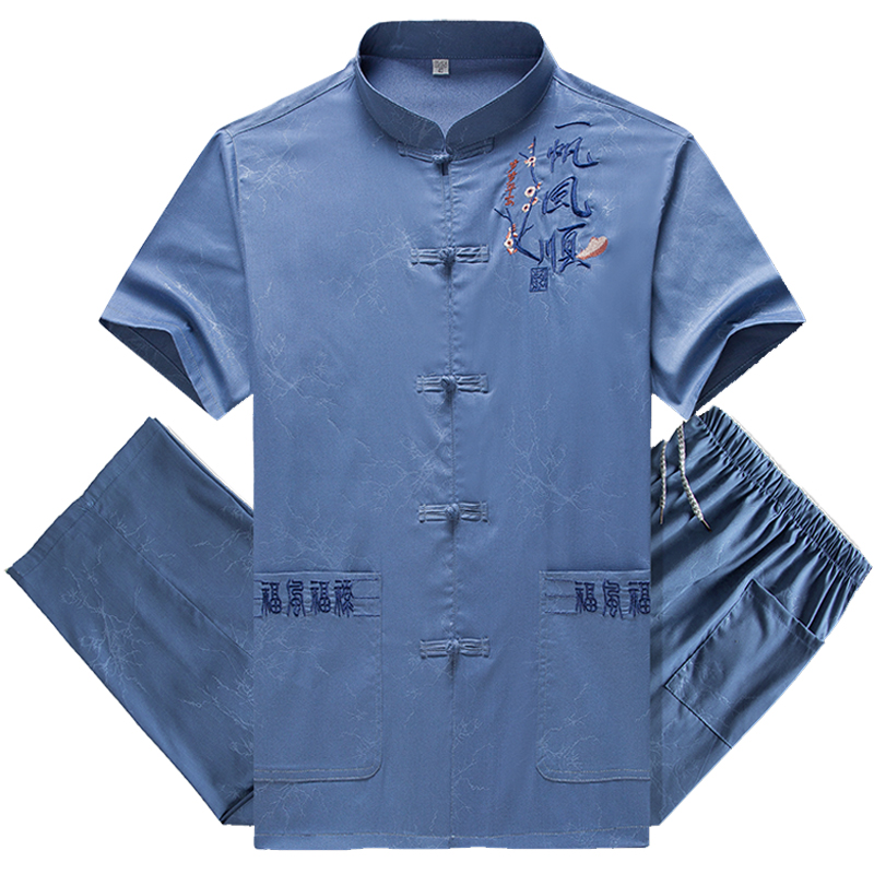 Old Tang Short sleeved Suit for men Summer shirt Stand collar Chinese Pankou Easy Large Improvement dadin the Men's clothing, National costume category - from Buy2taobao.com to provide professional Taobao agent buy service