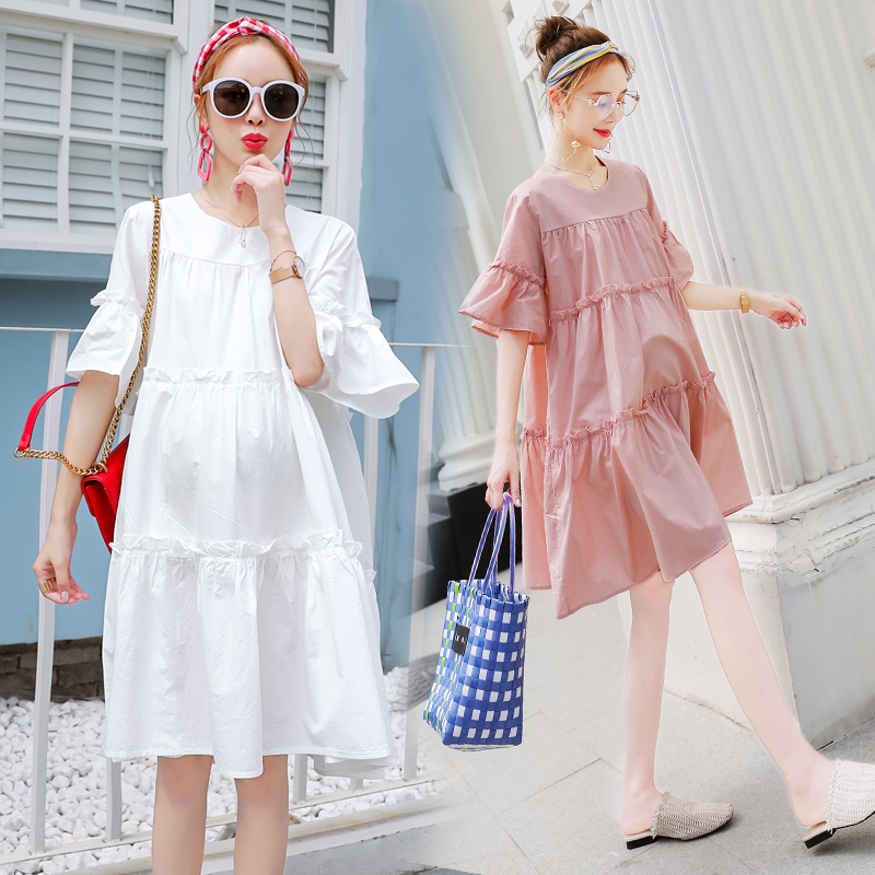 Cotton Maternity 2019 Summer wear new pattern fashion pagoda sleeve Dress Font jacket Easy Large skirtin the Maternity/Maternal supplies/Nutrition , Maternity , Dress category - from Buy2taobao.com to provide professional Taobao agent buy service