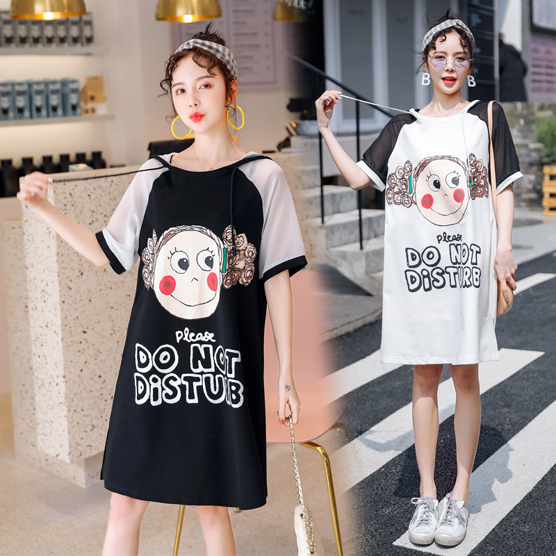 maternity dress Dress summer Short sleeved Easy fashion Hooded Sweater skirt Korean Edition leisure time Chao Ma Summer wear jacketin the Maternity/Maternal supplies/Nutrition , Maternity , Dress category - from Buy2taobao.com to provide professional Taobao agent buy service