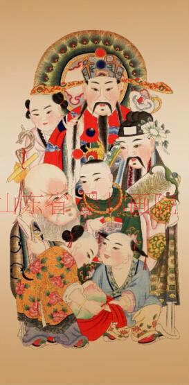 国画字画工笔人画 宣纸画心福禄寿喜财五福临门三星报喜中堂画