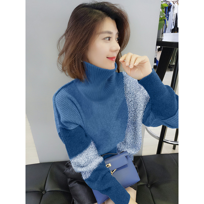 Europe station 2019 spring clothes new pattern Women's wear European goods Korean Edition High collar Color matching Fashionable knitting sweater jacketin the Women's clothing/Boutique , Sweaters category - from Buy2taobao.com to provide professional Taobao agent buy service