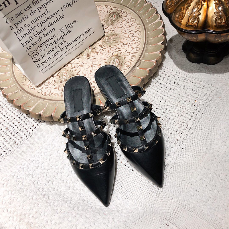 new pattern Same item Rivet package Tip Flat bottom Semi slipper Exorcism genuine leather Flat heel Muller Sandalsin the Women's Shoes, Slippers category - from Buy2taobao.com to provide professional Taobao agent buy service