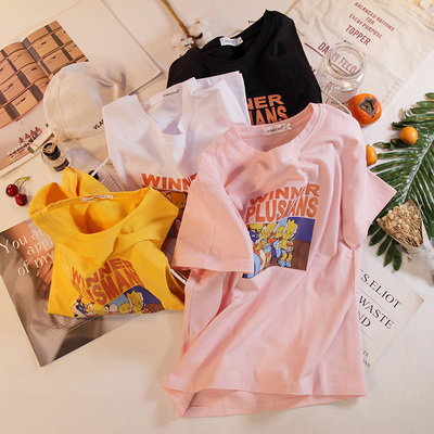 辛普森纯棉粉色t恤女短袖ins潮网红超火宽松韩版2020年夏季新款女