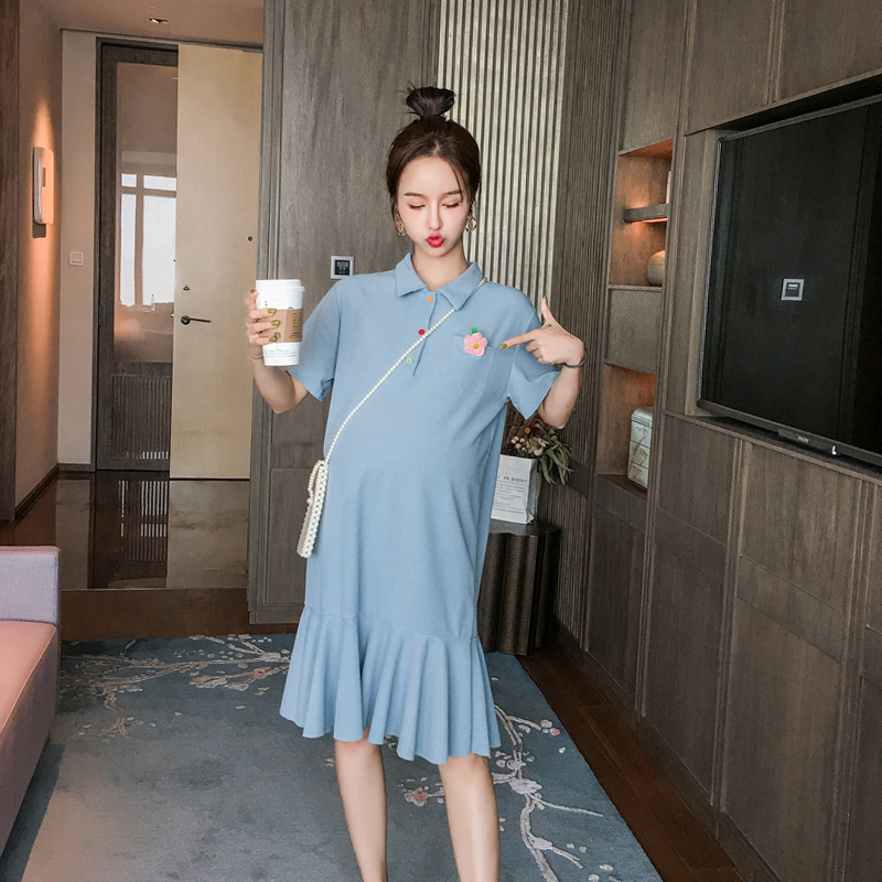 Pregnant women short sleeve POLO Cotton Dress 2019 summer new pattern maternity dress Mid length version Easy leisure time jacketin the Maternity/Maternal supplies/Nutrition , Maternity , Dress category - from Buy2taobao.com to provide professional Taobao agent buy service