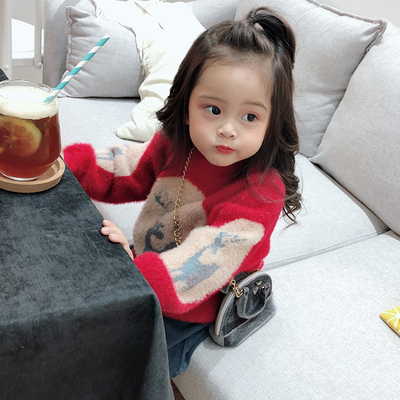 女童水貂绒洋气毛衣2018冬新款小童儿童海马毛加绒加厚宝宝新年装
