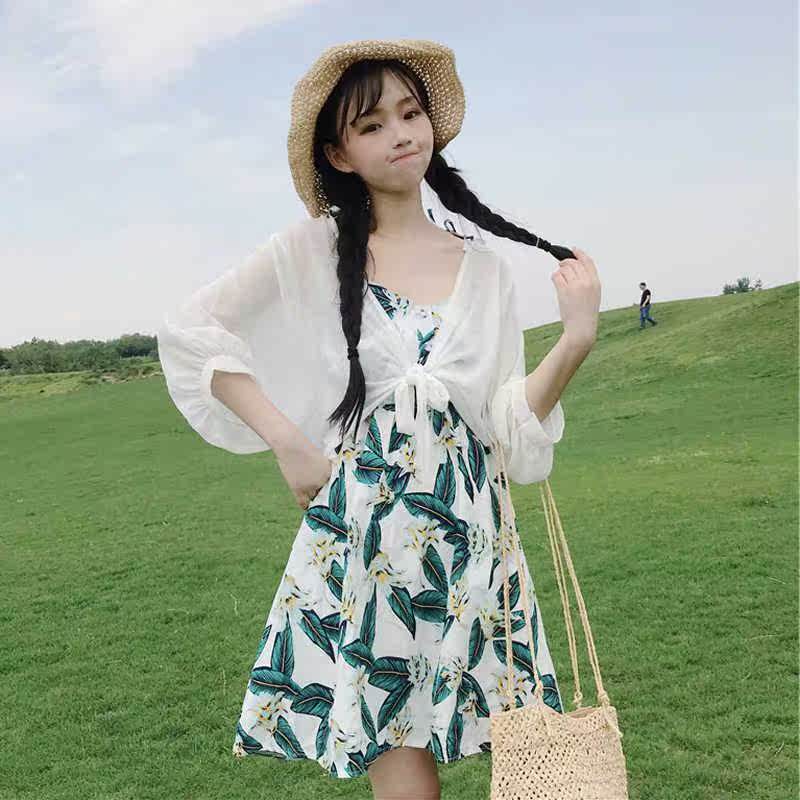Net Red suit Women's wear summer Frenum 2019 new pattern Korean Edition Set of parts Chiffon shirt Printed harness dressin the Play mode/Anime/Periphery/cos/Board games , Quadratic element Lolita, Lolita/Soft dress/Dress category - from Buy2taobao.com to provide professional Taobao agent buy service