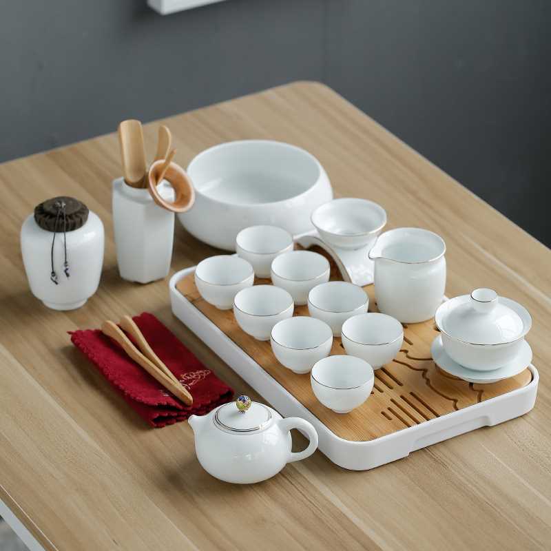 家用陶瓷功夫茶具套装整套茶盘简约办公白瓷茶具泡茶盖碗茶壶茶杯|msdalam kategori pinggan mangkuk, set teh, Kung Fu teh - dari Buy2taobao.com untuk memberikan perkhidmatan ejen Taobao profesional membeli