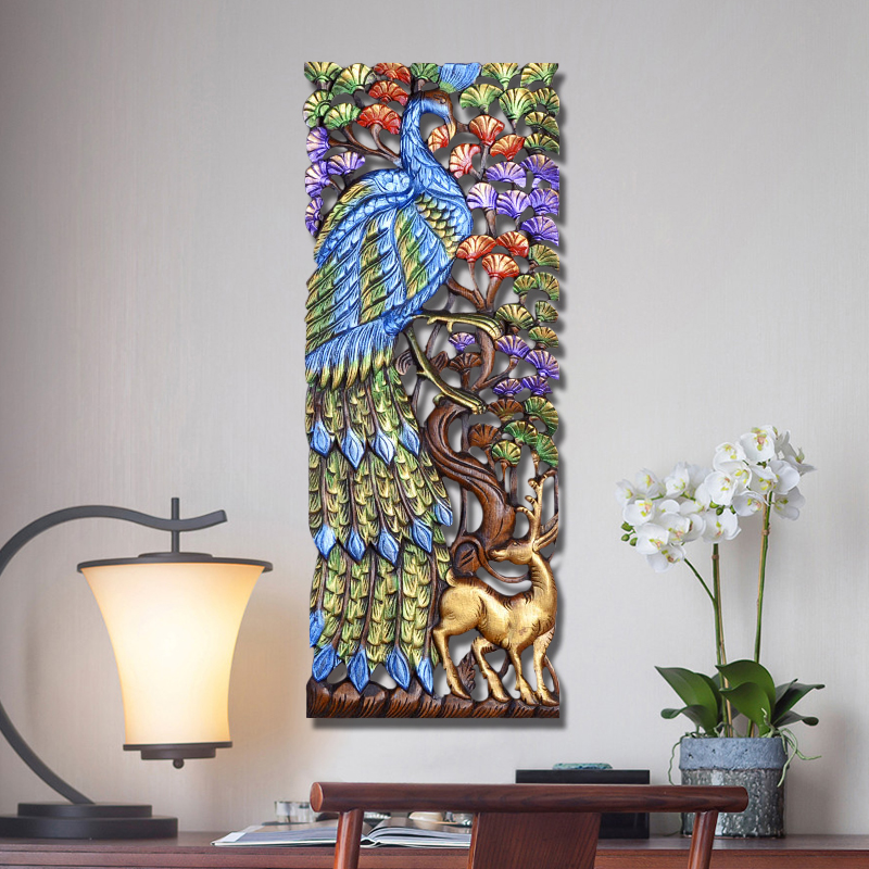 Southeast Asia background metope wall Pendant a living room Entrance The decorative painting manual solid wood carving Peacock Carved boardin the Home accessories , Mural category - from Buy2taobao.com to provide professional Taobao agent buy service