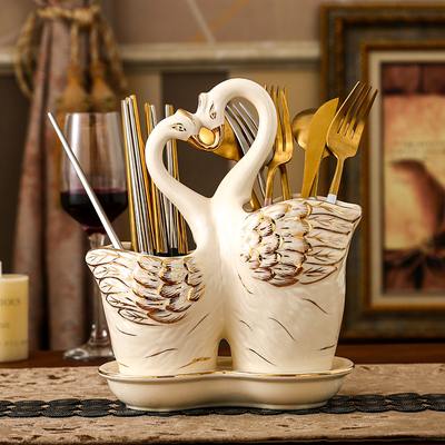 陶瓷筷子筒家用沥水双筷筒欧式创意收纳架置物架筷子厨房餐具礼品