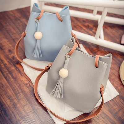 新款韩国大东手提百搭流苏水桶包女包小挎包简