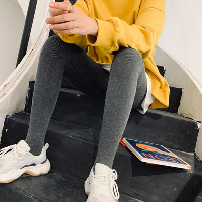 2019年新款秋冬季灰色螺纹打底裤女外穿春秋薄款加绒内穿保暖秋裤