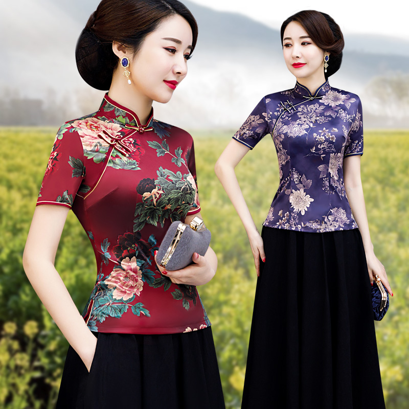 丝绸改良旗袍短款上衣复古中式女唐装夏季短袖收腰显瘦茶艺服5XL|ruв категории Женская одежда, костюм/национальная одежда/театр костюм, костюм/китайский стиль одежды, пальто - от Buy2taobao.com для оказания профессиональной услуги покупки агента Taobao