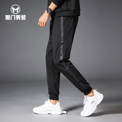 秋季男士束脚裤韩版修身竖杠运动小脚潮牌竖条纹学生休闲裤ins