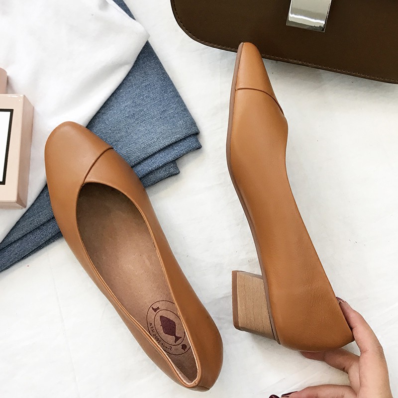 Snow yelikon 2019 Spring genuine leather Middle heel Shallow mouth Single shoes High-heeled Work shoes Versatile With crude Square Women's Shoesin the Home Daily , Shoes Accessories , Home shoes category - from Buy2taobao.com to provide professional Taobao agent buy service