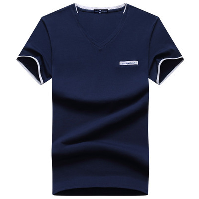 夏季冰丝光棉男士短袖青少年学生韩版修身V领t恤男半袖潮流体桖衫