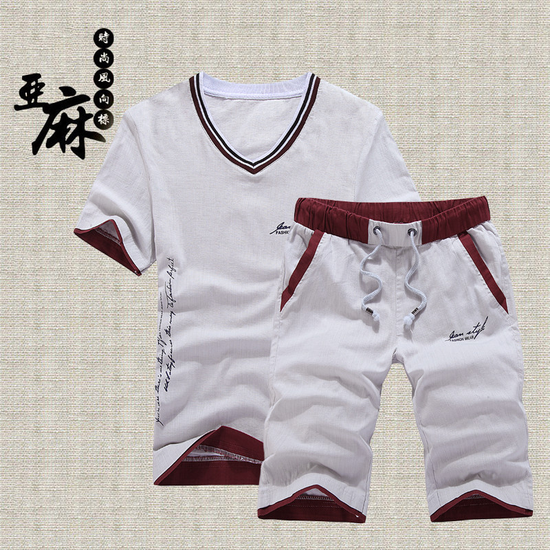 夏季棉麻休闲套装男士短袖t恤潮2019新款衣服半袖体恤运动两件套|ruв категории Мужская одежда, костюм, досуг, спортивный костюм - от Buy2taobao.com для оказания профессиональной услуги покупки агента Taobao