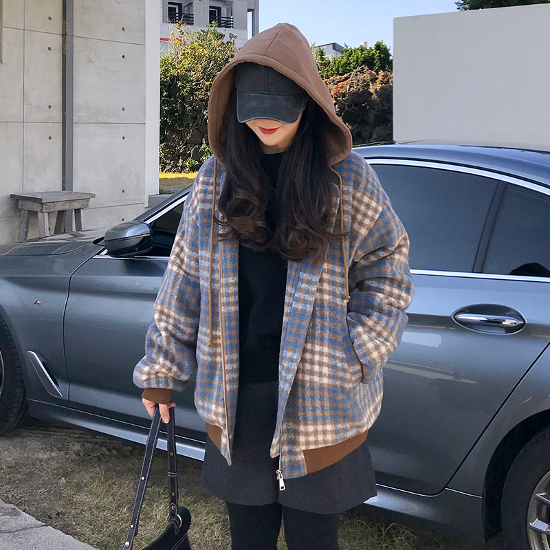 【现货闪发】李潇洒胖mm格纹短外套秋冬大码宽松连帽加厚保暖夹克|ruв категории Женская одежда, короткое пальто - от Buy2taobao.com для оказания профессиональной услуги покупки агента Taobao
