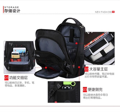 suissewin商务旅行电脑包双肩背包校园学生书包大容量多层旅行包