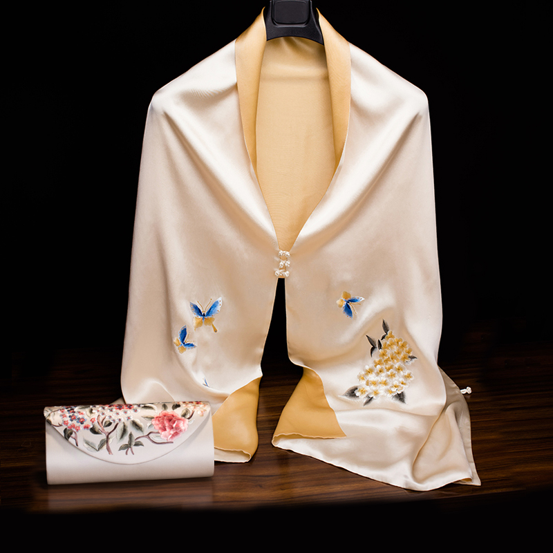 cheongsam Shawl Bag manual Embroidery mulberry silk Embroidery Silk scarf grace Ethnic style Gift box suit full dress scarfin the Accessories/Leather belt/Hat/Muffler , Muffler/Scarves/Shawl category - from Buy2taobao.com to provide professional Taobao agent buy service