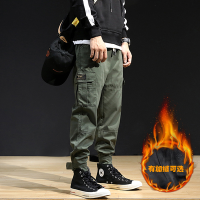 潮牌工装裤男日系休闲束脚裤男士哈伦宽松大码长裤加绒加厚秋冬款