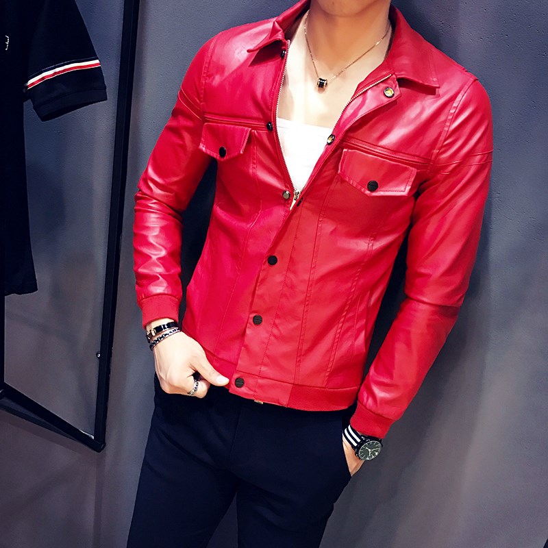 XS Small code Shorty Ultra Slim Nightclub Hair Stylist Bright leather jacket Handsome guy leather clothing coatin the Men's clothing, Leather clothing category - from Buy2taobao.com to provide professional Taobao agent buy service