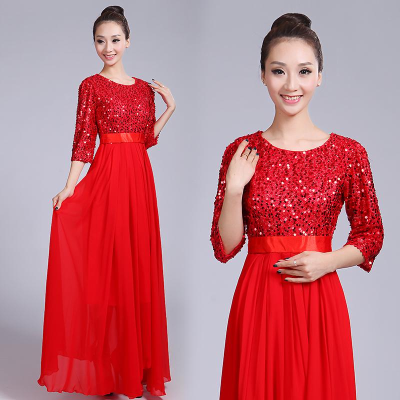 舞台大合唱演出服女士合唱服装红歌合唱服雪纺亮片长裙|msdalam kategori Butik wanita / wanita, pakaian/pakaian kebangsaan/peringkat pakaian, pakaian kebangsaan/pakaian - dari Buy2taobao.com untuk memberikan perkhidmatan ejen Taobao profesional membeli