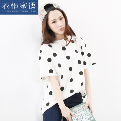 2016新品韩版夏装波点T恤女短袖棉宽松显瘦时
