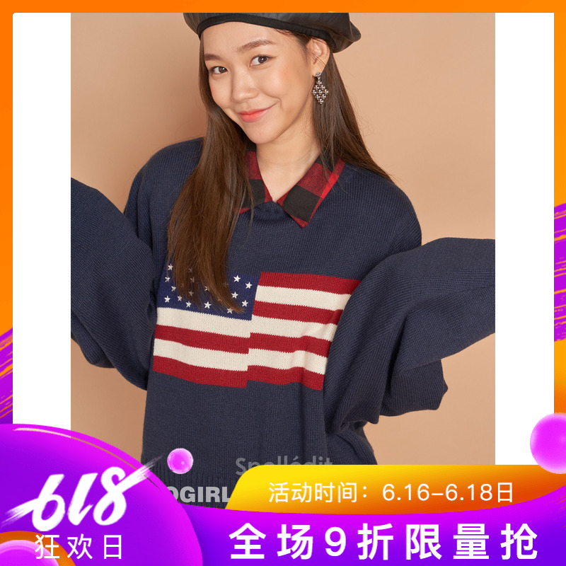 现~GOGOGIRL韩国正品代购 SPELL EDIT 18秋 USA国旗图案圆领毛衣在类目 女装/女士精品, 毛衣中 - 来自Buy2taobao.com提供专业的淘宝代购服务