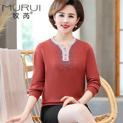 新款气质妈妈秋装宽松短款毛衣小衫上衣中年女冬高贵洋气打底衫春