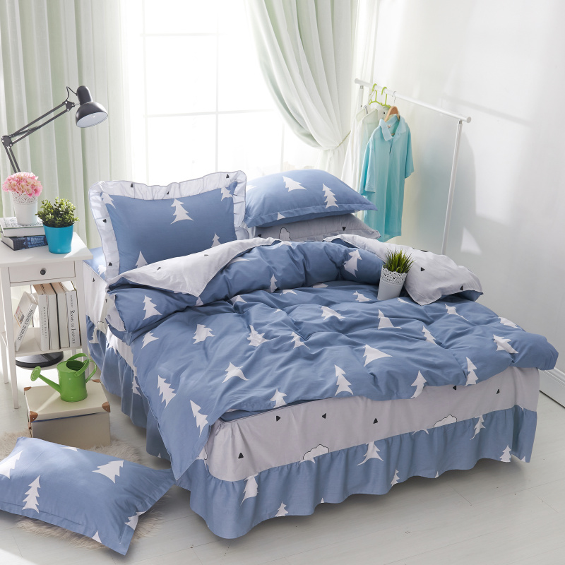 Korean Edition Cotton bed skirt Four piece suit Cotton Cartoon quilt Bedspread Bedcover 1.5/1.8/2 M beddingin the Bedclothes , Bed skirts category - from Buy2taobao.com to provide professional Taobao agent buy service