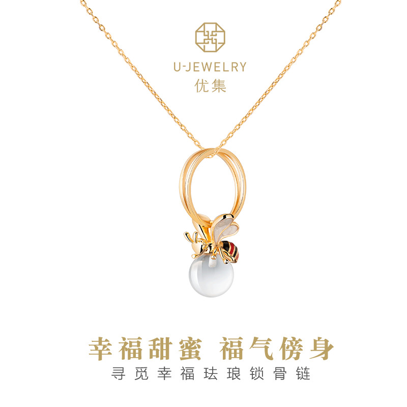 UJewelry優集925銀鍍18k可愛蜜蜂甜蜜水晶琺琅透明項鏈鎖骨鏈送禮在類目 飾品/流行首飾/時尚飾品新, 項鍊中 - 來自Buy2taobao.com提供專業的淘寶代購服務