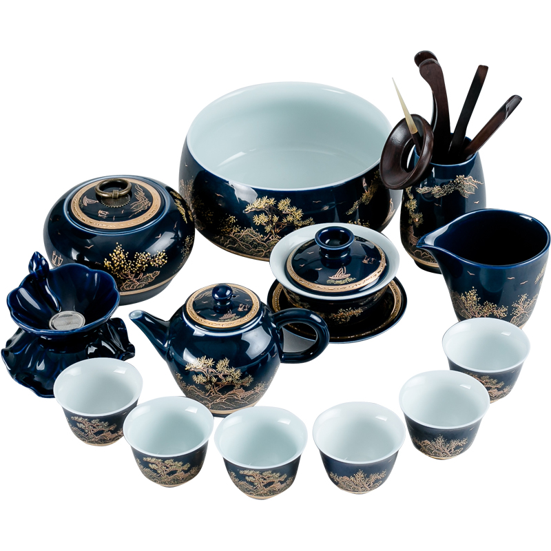 De Kun Jingdezhen Kungfu Online tea set Ji Blue ceramics household Simplicity Make tea Porcelain Cover bowl teacup Tea suitin the Tableware , Tea set , Kung Fu Tea category - from Buy2taobao.com to provide professional Taobao agent buy service