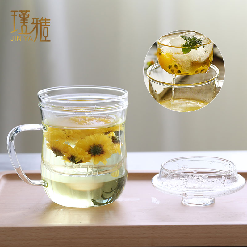 瑾雅 花茶泡茶杯分离过滤透明玻璃茶杯耐热喝茶杯子家用带盖水杯在类目 餐饮具, 茶具, 茶杯中 - 来自Buy2taobao.com提供专业的淘宝代购服务