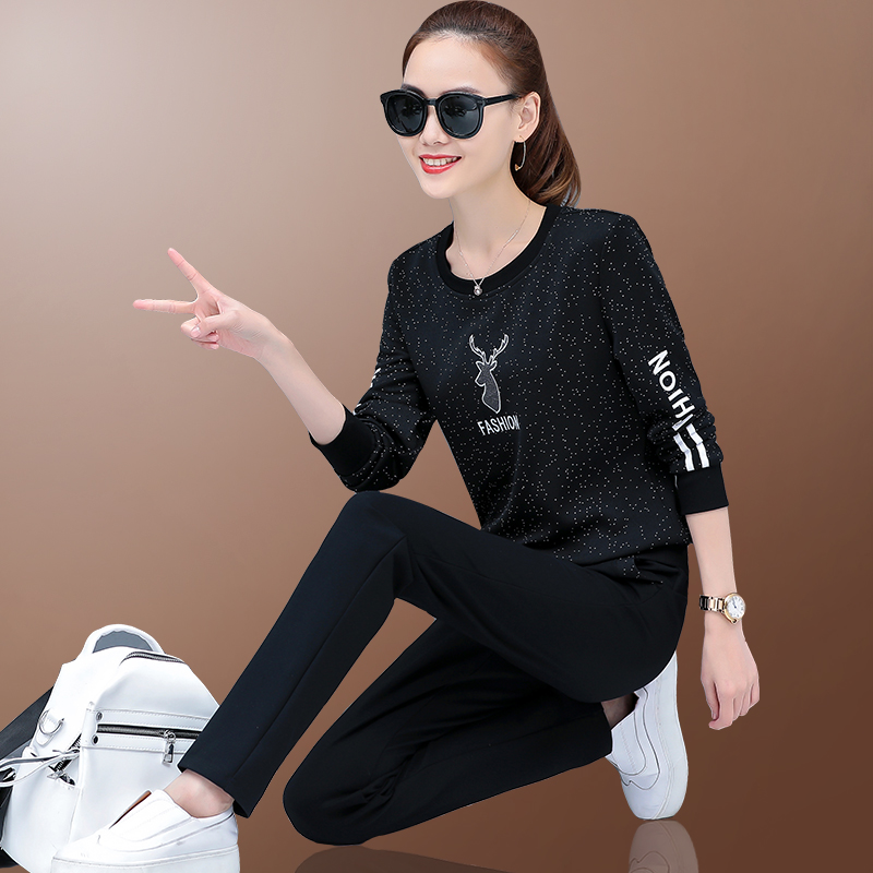 Sports suit 2019 new pattern Korean Edition leisure time Two piece set fashion Gypsophila Self cultivation Show thin T-shirts Sweaterin the Women's clothing/Boutique , Set/Student uniforms/Work uniforms , Leisure sports suit category - from Buy2taobao.com to provide professional Taobao agent buy service