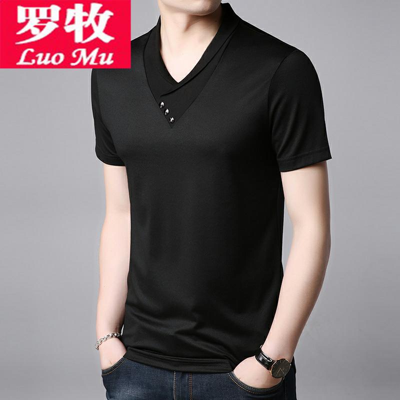 mulberry silk Short sleeved Borneol half sleeve 2019 summer Youth Korean Edition Solid Shawl collar Trend men's wearin the Men's clothing, T-shirt category - from Buy2taobao.com to provide professional Taobao agent buy service