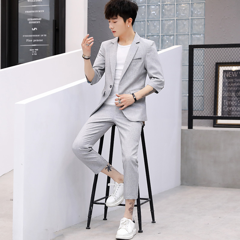 Short sleeved Suit summer Thin section Three Quarter Sleeve suit coat Korean Edition Self cultivation handsome Summer wear Two piece setin the Men's clothing, Suits category - from Buy2taobao.com to provide professional Taobao agent buy service