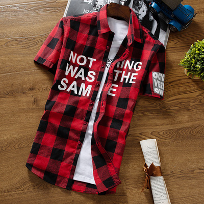 2018格子衬衫男短袖夏季韩版薄款寸衫青年男外套学生休闲男士衬衣