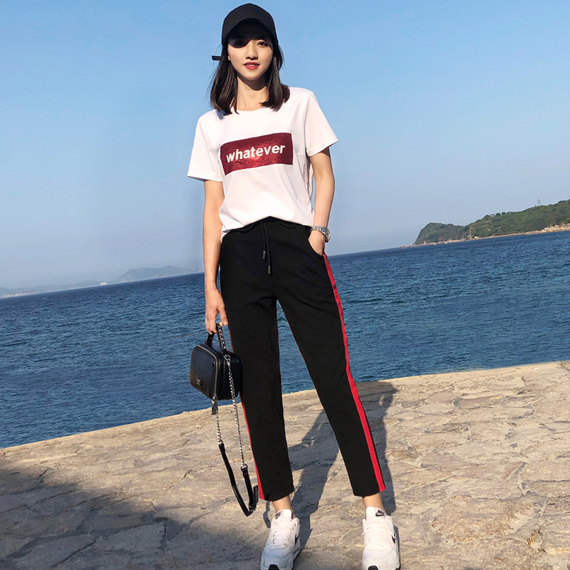 休閑套裝女夏裝2019新款韓版夏季寬松短袖九分褲運動服時尚兩件套在類目 女裝/女士精品, 套裝/學生校服/工作制服, 休閒運動套裝中 - 來自Buy2taobao.com提供專業的淘寶代購服務