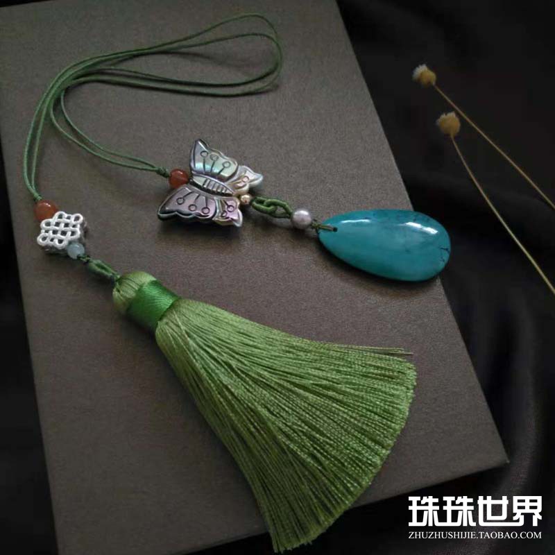 蝶戀花 綠松石鮑貝書簽包挂笛子墜箫墜漢服挂飾旗袍壓襟雙流蘇在類目 飾品/流行首飾/時尚飾品新, 其它首飾中 - 來自Buy2taobao.com提供專業的淘寶代購服務