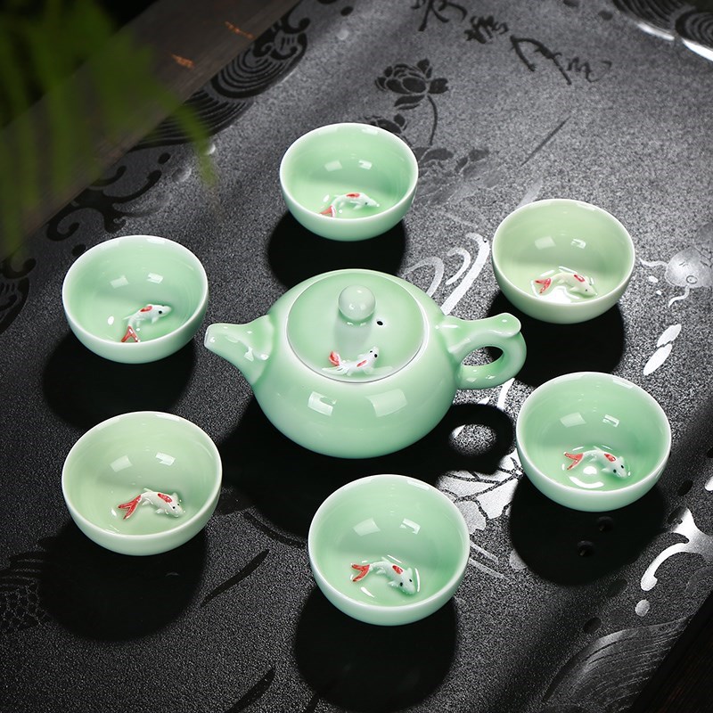 新品有鱼的功夫茶具青瓷茶具套装陶瓷鲤鱼盖碗整套茶壶年年有余茶在类目 餐饮具, 茶具, 功夫茶具中 - 来自Buy2taobao.com提供专业的淘宝代购服务