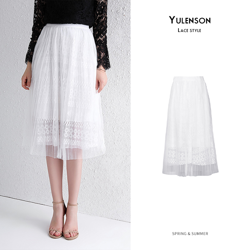 YULENSON/玉蕾丝网纱韩版高腰中长款半身裙2019夏新高腰显瘦a字裙在类目 女装/女士精品, 半身裙中 - 来自Buy2taobao.com提供专业的淘宝代购服务