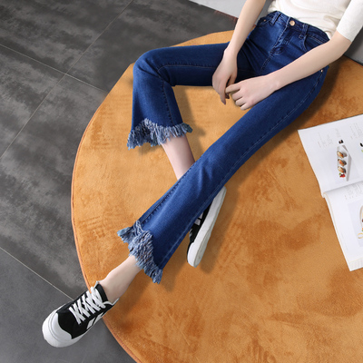 喇叭裤女牛仔裤2018新款春装韩版高腰宽松流苏九分裤阔腿微喇裤子