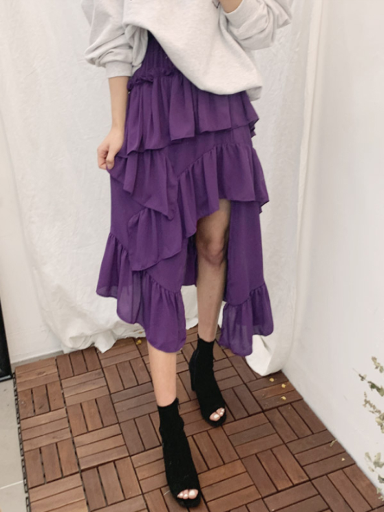 Buddies home Spring in Korea violet Good-looking Lotus leaf Mosaic Irregular skirtin the Women's clothing/Boutique , Skirts category - from Buy2taobao.com to provide professional Taobao agent buy service