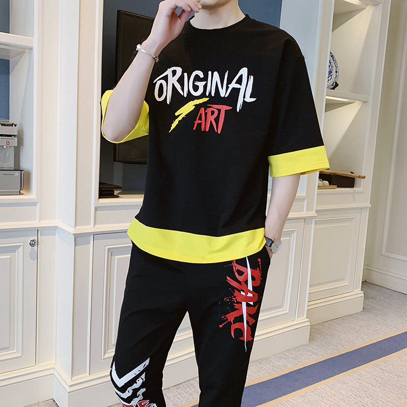 summer man Short sleeved Korean Edition leisure time suit Three Quarter Sleeve Easy Elbow sleeve Hip hop Chaopai Summer wear Trendin the Men's clothing, Sweater category - from Buy2taobao.com to provide professional Taobao agent buy service