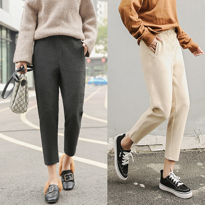 毛呢哈伦裤女2017秋冬新款裤子女韩版九分裤宽松休闲裤小脚萝卜裤