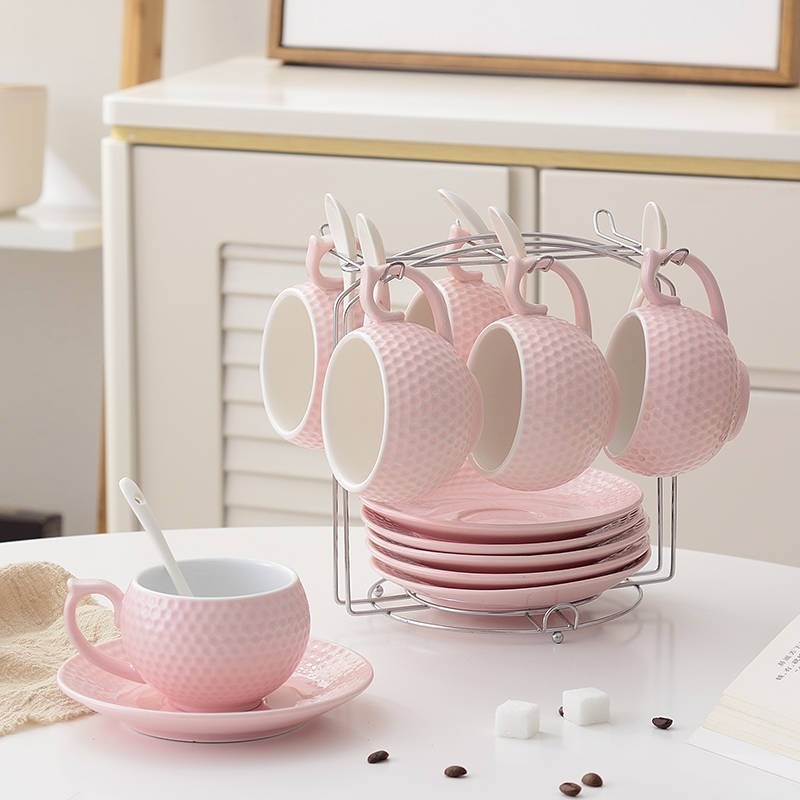 欧式咖啡杯套装 彩色陶瓷杯简约家用创意咖啡杯带碟勺杯架|ruв категории посуда, кофе, кофе - от Buy2taobao.com для оказания профессиональной услуги покупки агента Taobao